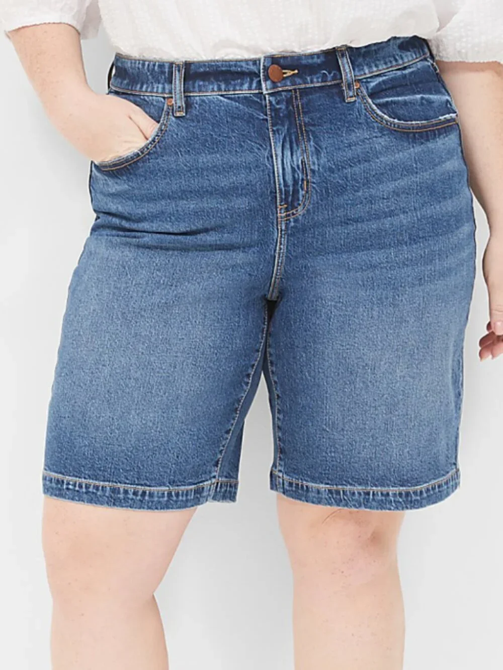 Lane Bryant Mid Rise Boyfriend Bermuda Denim Shorts Dark Blue Size 18